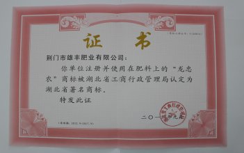 湖北省著名商标证书